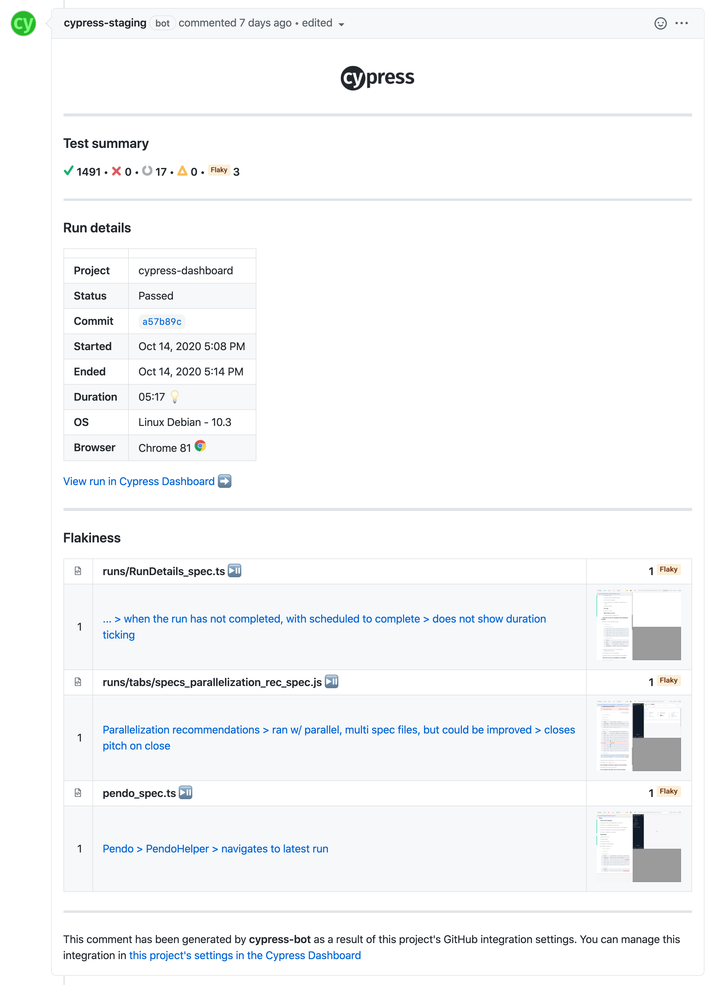 GitHub flake alert pr comment